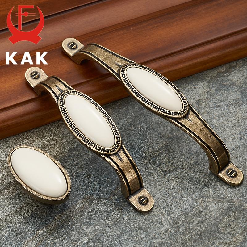 KAK Antique Bronze Ceramic White Cabinet Handles Zinc Alloy Drawer knobs Wardrobe Door Handle Simple European Furniture Hardware