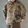 Women Vintage Print Floral Winter Parkas Plus Cotton Stand Long Sleeve Coats Button Chinese Style Warm Parkas