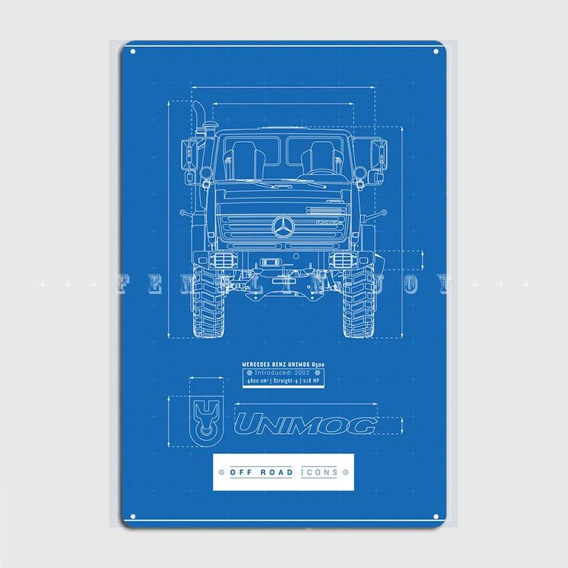 Плакат-чертеж Unimog Металлическая табличка Клубная вечеринка Клубный бар Ретро-плакат Жестяной знак Плакат 20x30cm