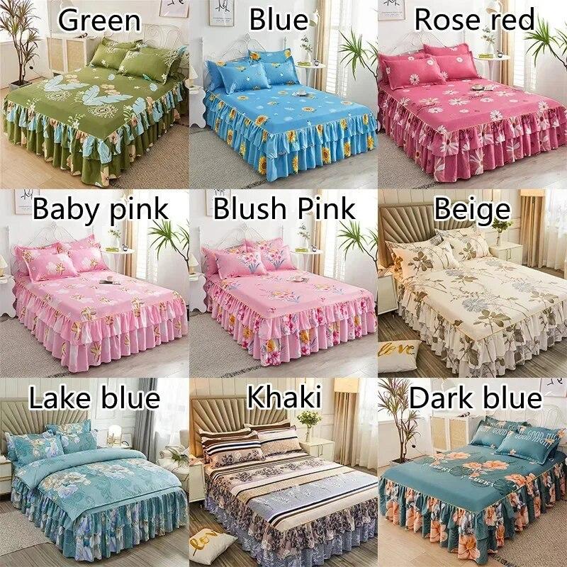 Ruffle Skirt Bedspread Home Textile Printed Bed Skirt Bedroom Coverlets Bedspreads Sheets Dust Cover Bedding 3PCS/Set