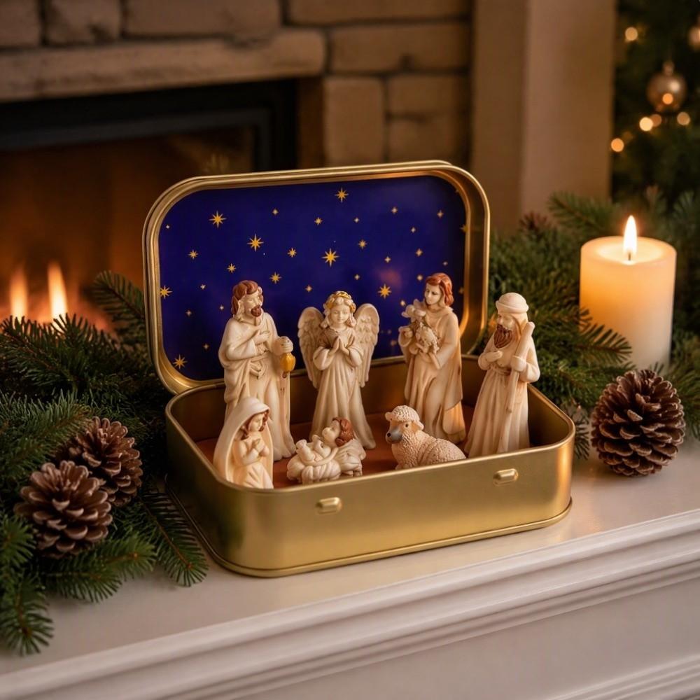 Hand Painted Nativity Manger Scene Kit Holy Family Pocket Nativity Figurine Set Table Decor