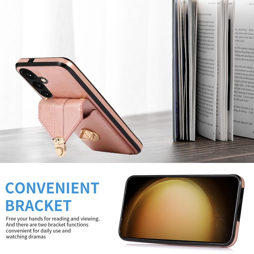For Samsung Galaxy A36 5G Case Card Holder Kickstand PU Leather + TPU Phone Cover with Shoulder Strap