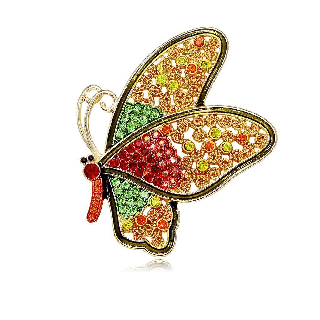 Luxury Colored Diamond Butterfly Brooch Creative Universal Design Women's Temperament Corsage Versatile Daily Clothing Pin Accessories