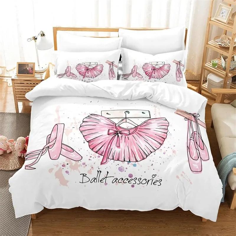 Cartoon Ballet Dancing Girl Duvet Cover Set Princess Twin Size Bedding Kids Nordic Bed Cover 150x90 Queen King