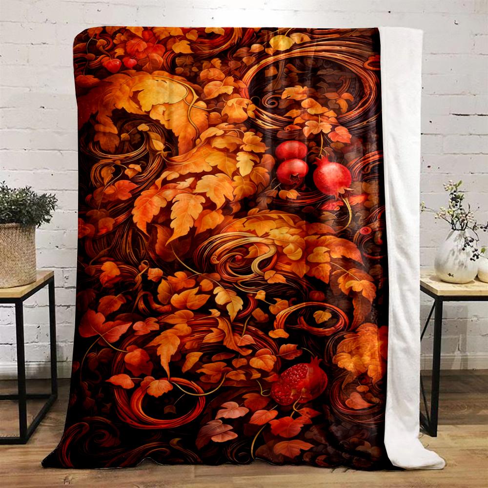 Autumn Leaves and Pomegranate Design Blanket Flannel Blanket for Bedroom, Living Room, Sofa, and Nap Sofas