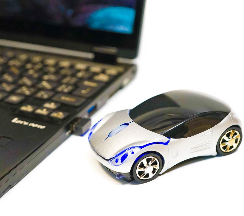 Wireless USB for Sports Set Car-shaped Mouse, Silver, Cars, Silent, Optical, 2-Piece