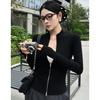 Trendy Autumn Women's Double Zipper Stand Collar Slim Fit Cardigan Jacket