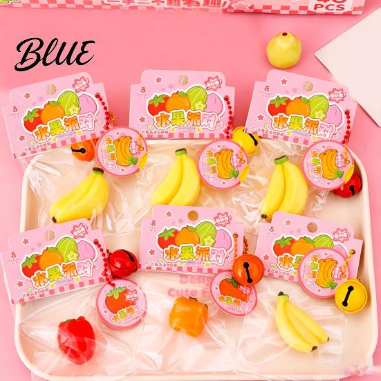 Fruit Shape Squeeze Toy Simulated with Bell Lanyard Stress Anxiety Relief Slow Rising Ball Mini Pinch Sensory Fidget Party Favors Keychain