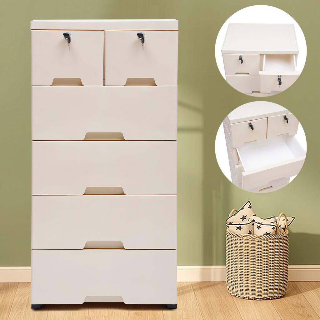 Versatile 6-Drawer Organizer Chest Food-Grade PP 66LBS Capacity Lockable Wheels Easy-Clean For Bedroom Closet