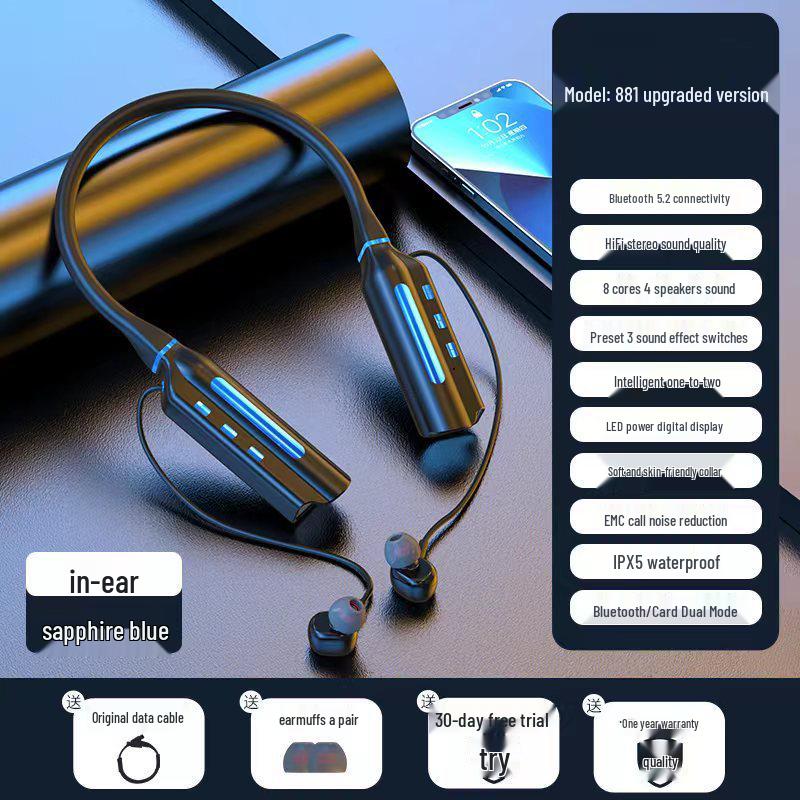 New 10,000mAh Noise-Cancelling Waterproof Wireless Sports Neckband Bluetooth Earbuds
