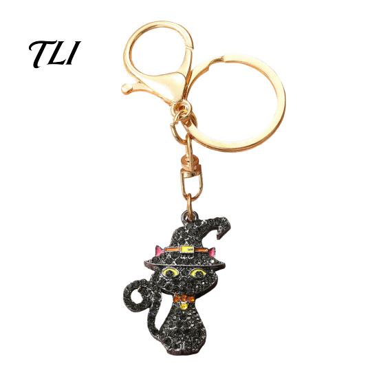 Ghost Bag Charms Halloween Rhinestone Pumpkin Keychain, Witch Hat Spider Web Cat Bling Key Ring Charm, Car for Handbags Backpacks Decoration Keychains