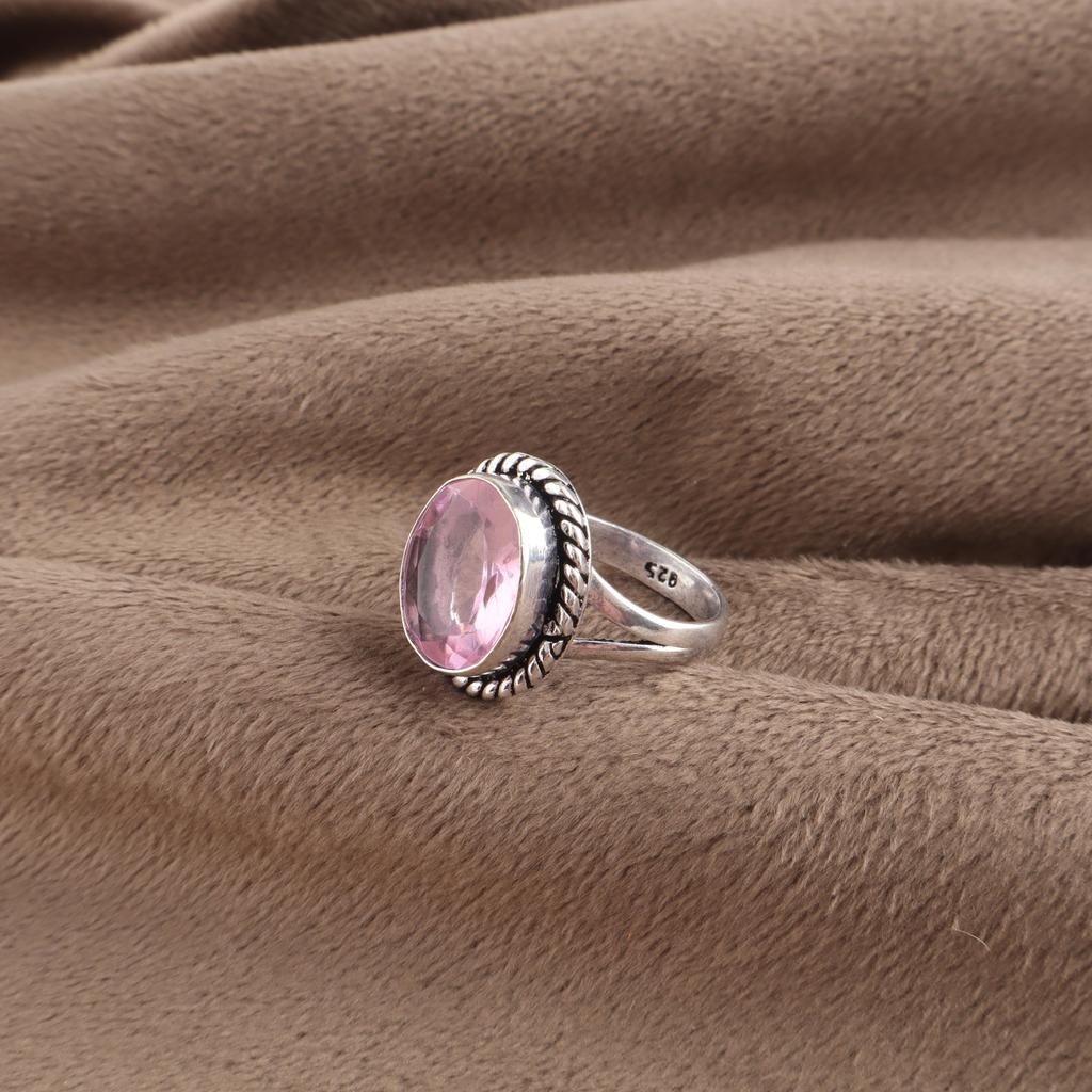 Pietra Preziosa Morganite Argento Sterling 925 Gioielli Artigianali Anello da Donna Regalo di Fidanzamento RR-84-4