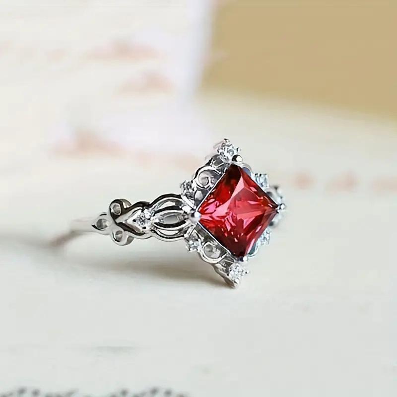Princess Pattern Sea Blue Imitation Gemstone Index Finger Ring, Inlaid With Rhombus Zircon, Noble Exquisite Index Finger Ring
