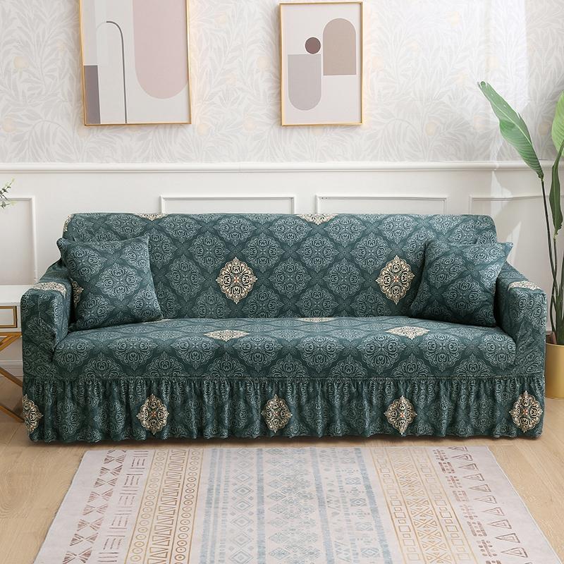 1/2/3/4 Seater Stretch Sofa Cover Elastic Printed Sofa Cover With Skirt Non-slip Armchair Slipcover for Living Room Hotel 1Pcs