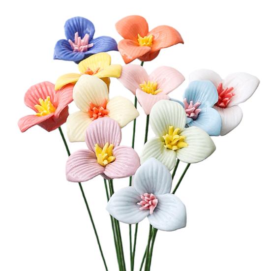 Ručně vyráběná keramická simulace květiny Realistický umělý barevný květ Dekorace Umělá květina se stonkem DIY Dekorace vázy