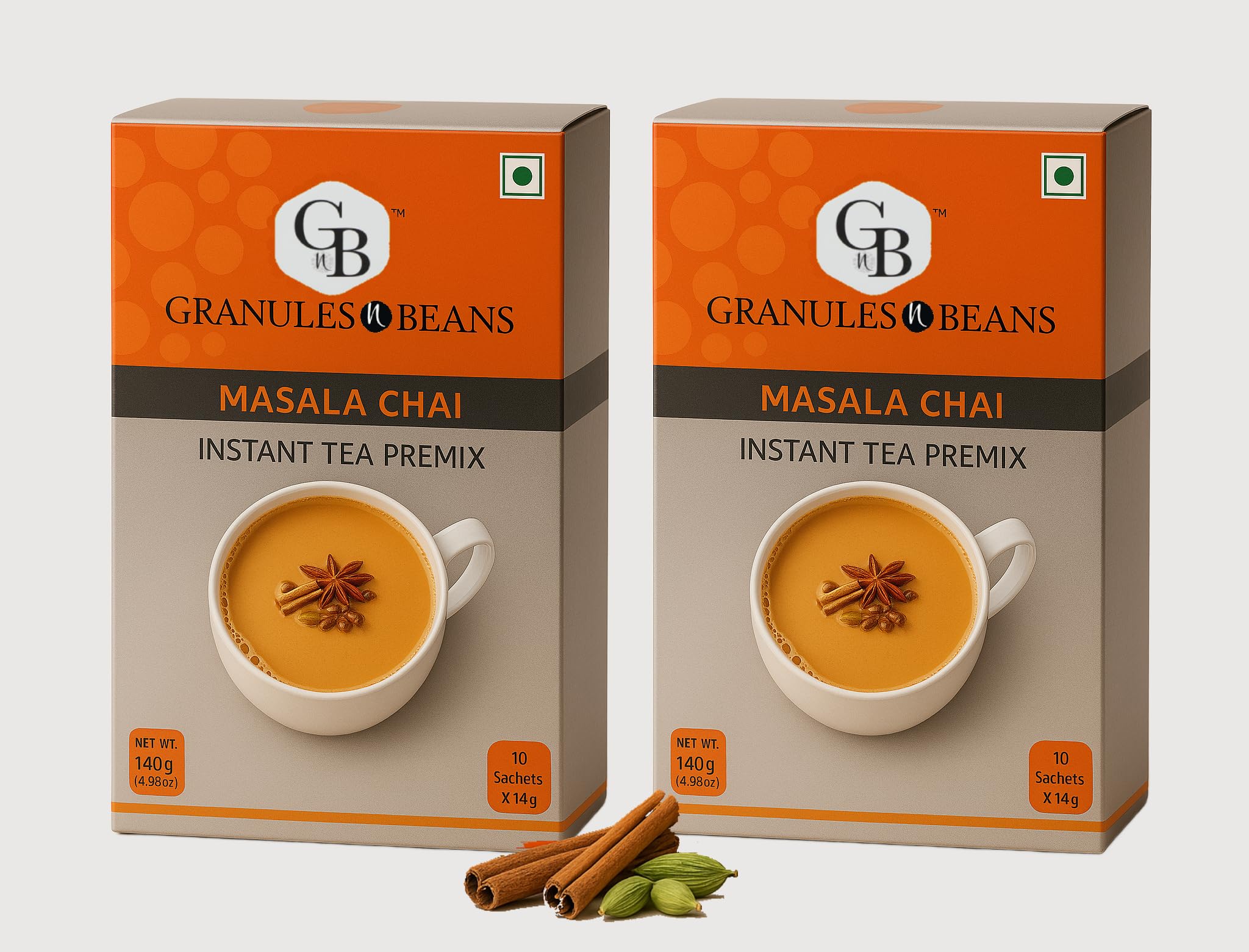 GnB GRANULES n BEANS Granules N Beans Masala Chai Instant Tea Premix - (10 Sachets X 14G =140Gm) (Pack Of 2) | Flavorful Blend Chai Tea