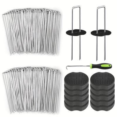 100/200/400pcs 6 Inch Hot-dip Galvanized Landscape Staples Plant Cover Stakes 11 Gauge Tent Stakes Garden Stakes + Gaskets