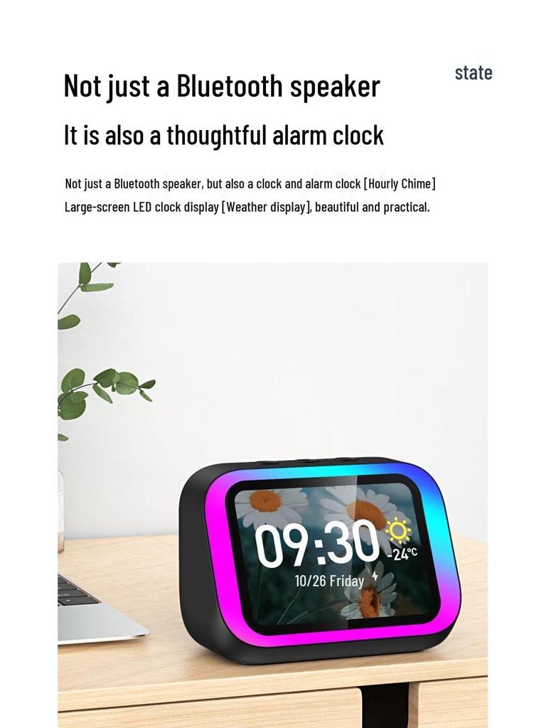 Smart Clock Bluetooth Speaker TF26PRO: Portable with Display and High-Quality Sound