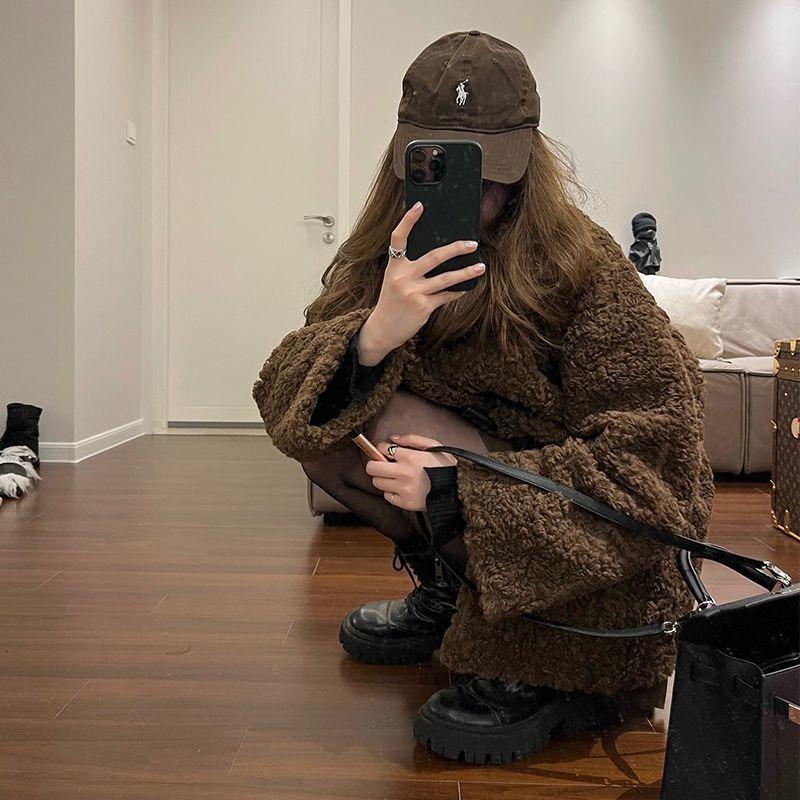 Lamb Wool Imitation Fur Coat Women's 2 New Wool Coat Thickened Medium and Long Loose Top Trendy