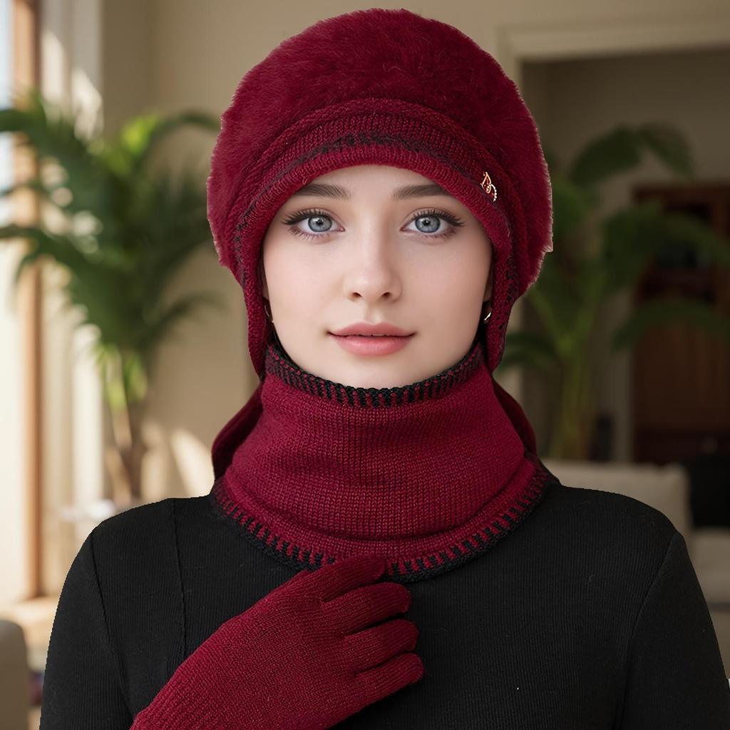 Boina Chapéu Único Nova Letra Mulheres de Meia-Idade e Idosas Forrada com Lã Espessada Quente Touca Protetora de Orelhas Adequada para Viagens ao Ar Livre