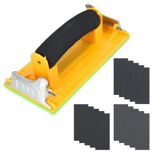 KaminoKa Hand Sander, 15-Piece Sandpaper Set (Coarse, Medium, and Fine), Cushion Grip Sponge Pad