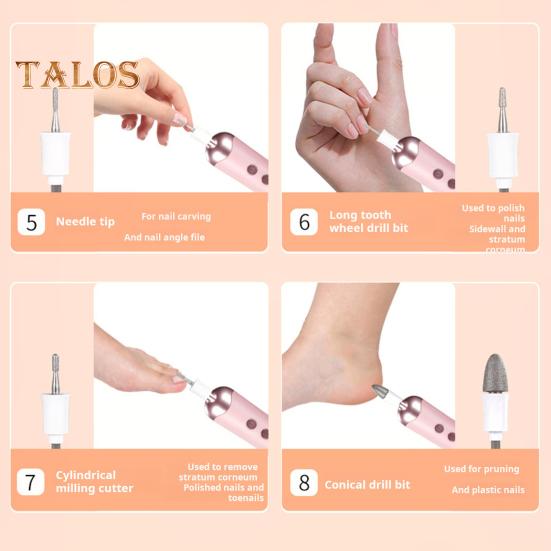 Electric Nail Drill with 8 Drill Bits LED Light USB Rechargeable Modes Adjustable Nail File Machine Portable Acrylic Gel Nail Polish Removal Manicure