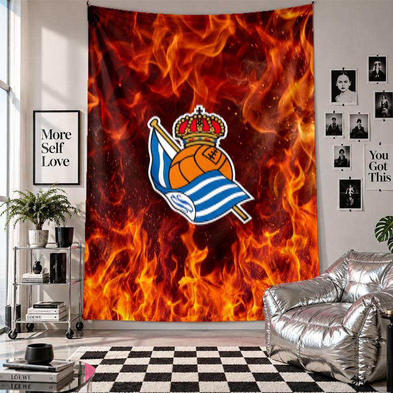 Real Sociedad FC Wandteppich Heimdekoration Wandbehang Tuch für Schlafzimmer Wohnzimmer Hintergrund