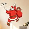 Christmas Room Ornament Wall Sticker, Self?Adhesive Climbing Santa Claus Decals, Funny DIY Scene Decor Holiday Mural for Living Entryway Decals
