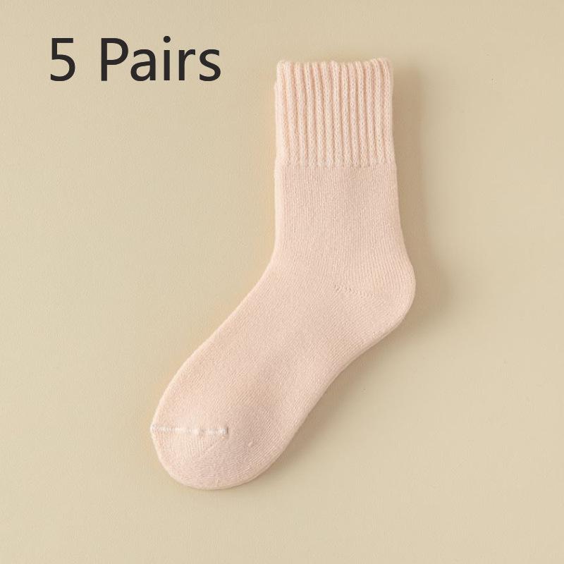 5 Pairs of Women's Autumn and Winter Fleece Thickened Warm Circle Wool Stockings