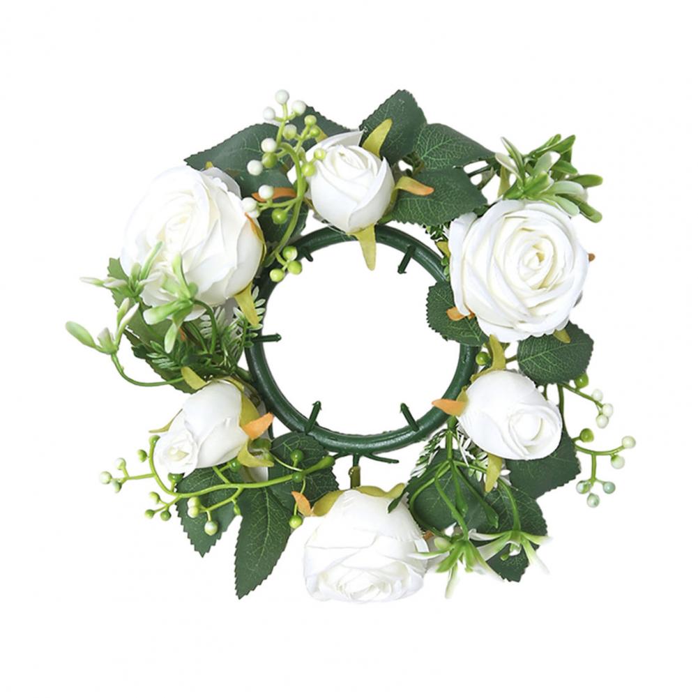 

25cm Mini Artificial Wreath Candle Ring Realistic Faux Rose Garland With Plastic Base Candle Wine Decor Weddings Party Dining белый
