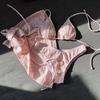 3-piece Beachskirt Swimsuit Women Solid Color Ventilate Bikini Sexy Triangle Cup Lace-up Backless Low Waist Bathing Suit