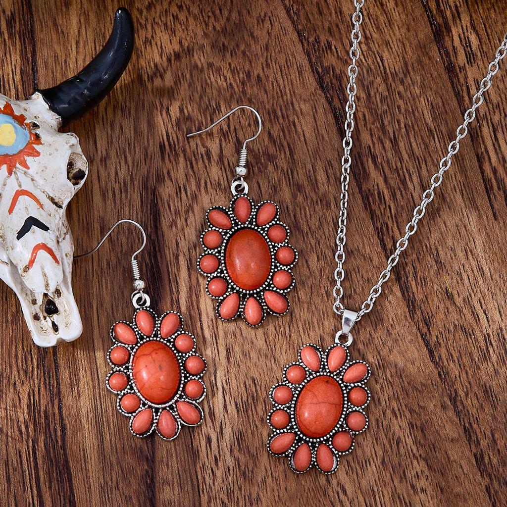 New Western Ethnic Style Turquoise Lace Earring Set - Retro & Creative Design