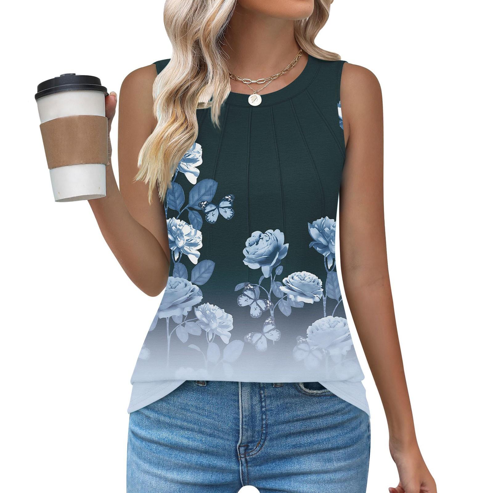 

Женский повседневный свободный топ без рукавов с круглым вырезом, футболка, летние майки для женщин, майка-камисоль, базовые топы без рукавов M тёмно-синий