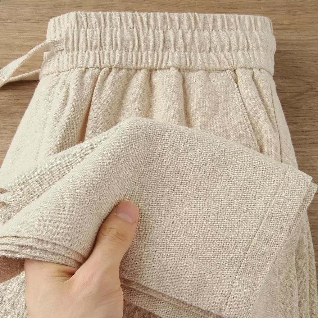 Unisex Breathable Smoky Gray Cotton-Linen Casual Summer Pants