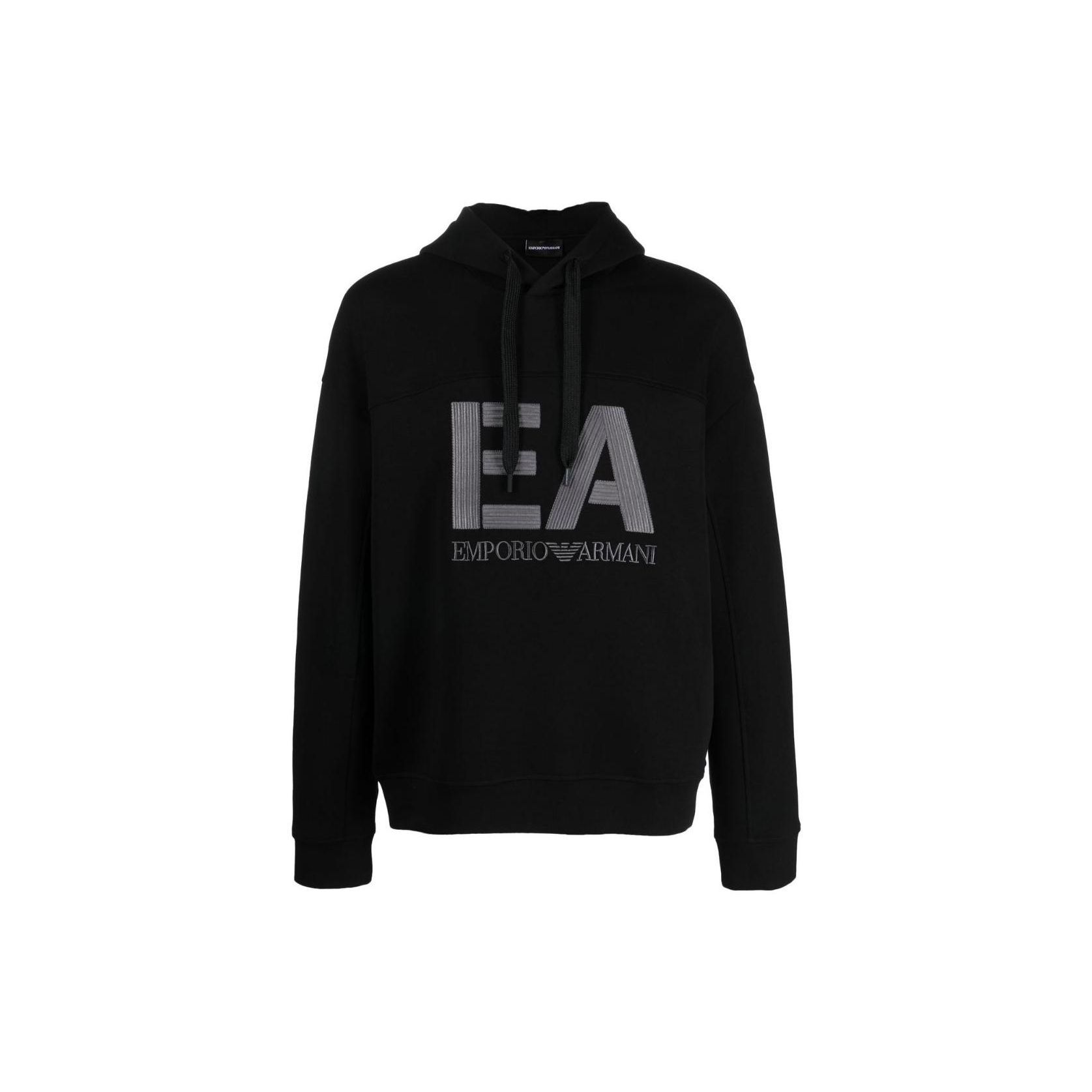 Emporio Armani FW22 Logo Embroidered Drawstring Hooded Long Sleeve Sweatshirt Men sweatshirt Black 6L1MB1-1JHSZ-0999 L