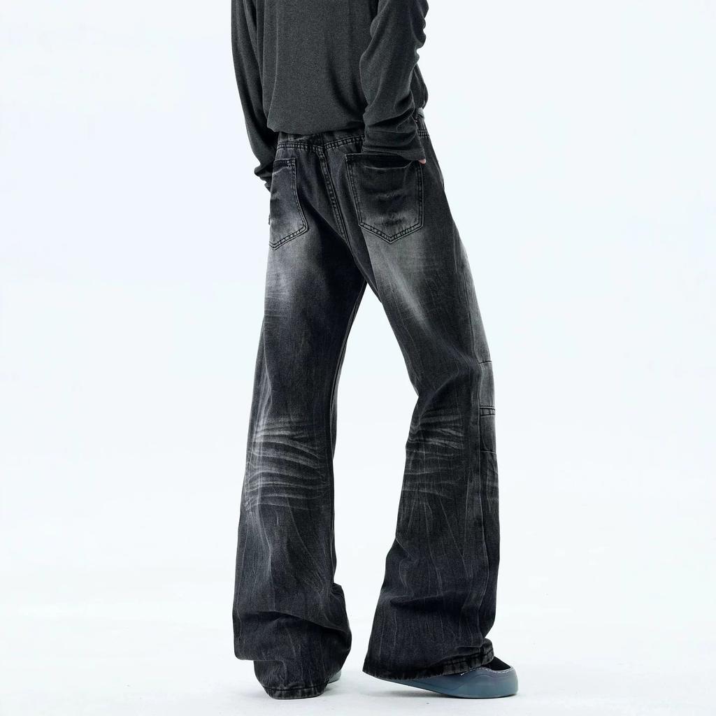 American ins versatile lightning pattern black micro-pull jeans men's autumn new thin trousers casual pants tide