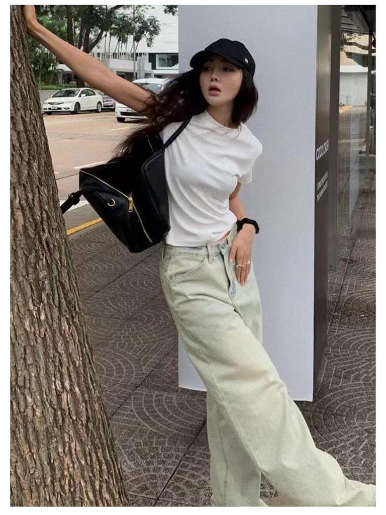 Women's Slim Fit Round Neck Cotton T-Shirt - Short Sleeve, Simple Summer Design with Embroidered Lettering