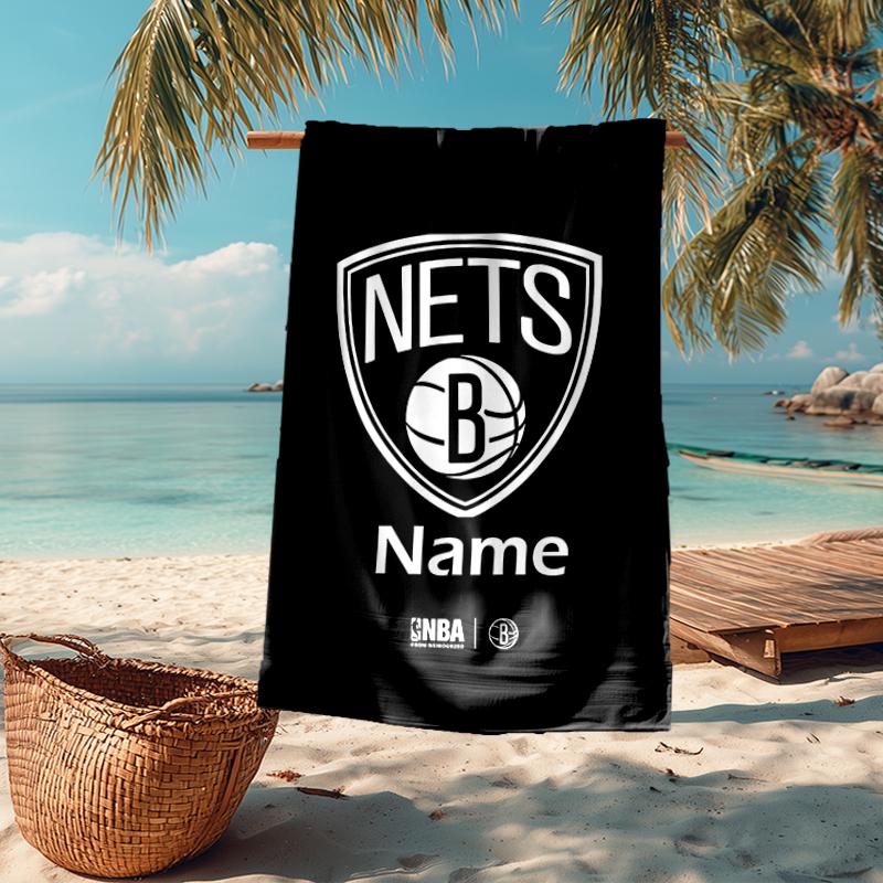 Custom Name Ultra-Soft Beach Towel with Brooklyn Nets Theme,Ideal for Pool - Camping, Diving - Perfect Travel Essential, Vibrant Beach Towel.