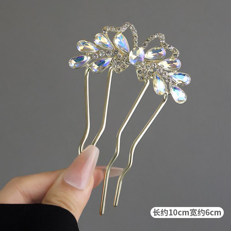 Fashion Zircon Pearl U-Shaped Hair Sticks New Chinese Style Hair Stick for Women Bun Comb Hanfu Hair Clips Hair Accessories