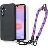 Case for Samsung Galaxy A37 5G, Shockproof Black Silicone with Removable Tricolor Bracelet