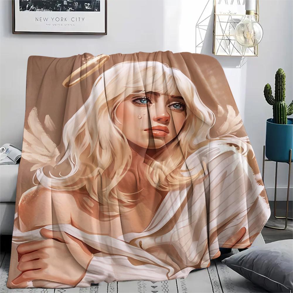 1 ks Flanelová deka s potiskem Billie Eilish, Vysoká kvalita, Pro všechna roční období, Domácí dekorace, Teplo a pohodlí, Perfektní jako vánoční dárky