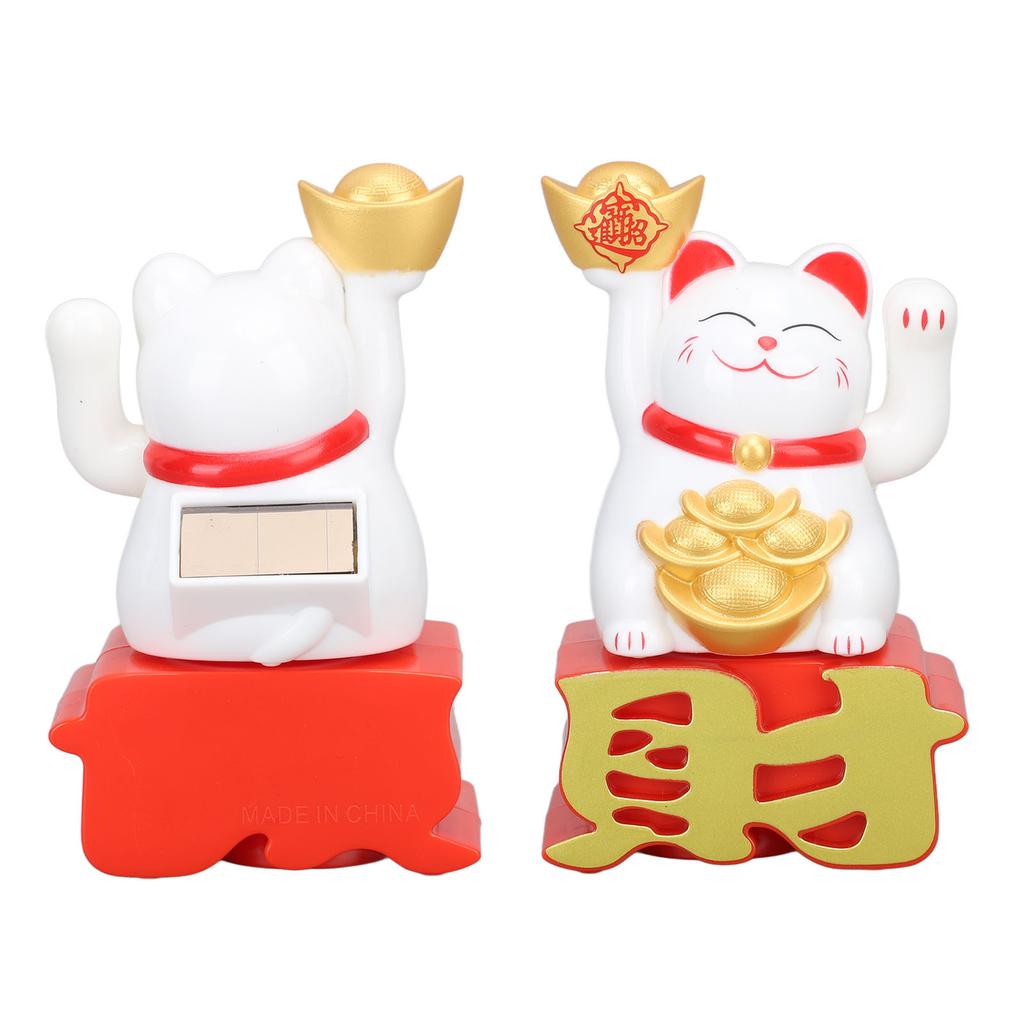 Lucky Cat Ornament Waving Arm Attract Wealth Lucky Fortune Cat for Desktop Car Office Shop White
