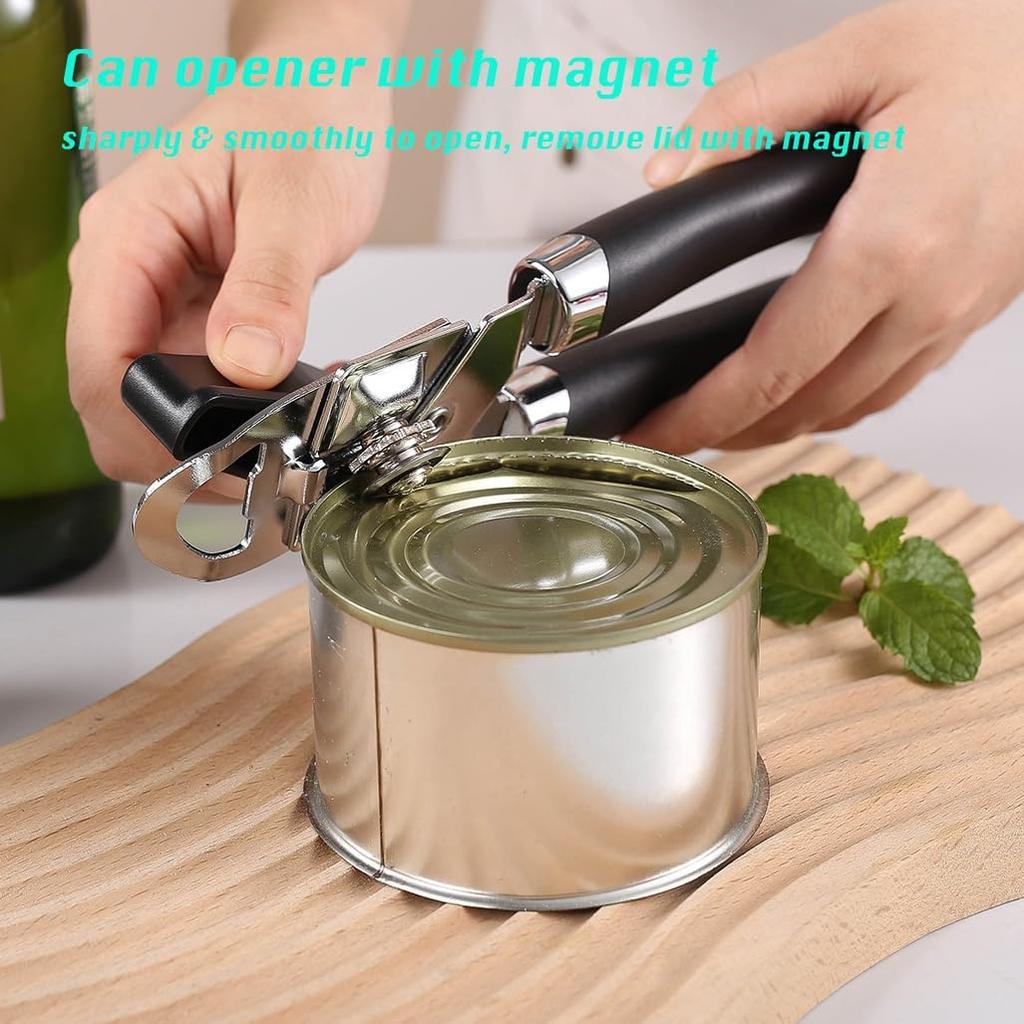 2025 Upgrade 3-in-1 Manual Can Opener with Bottle Opener & Milk Powder Opener, Effortless Operation, Soft Grip Handles, Easy to Turn, Heavy Duty Can