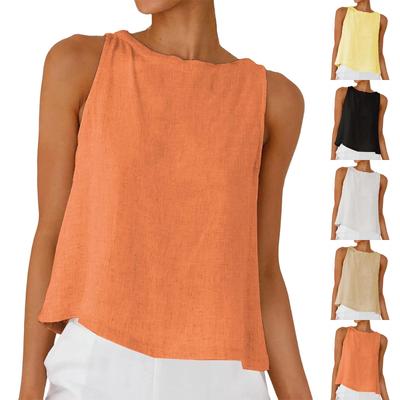 Women's Fashion Linen Round Neck Sleeveless Shirt Linen Clothes Sleeveless Vest