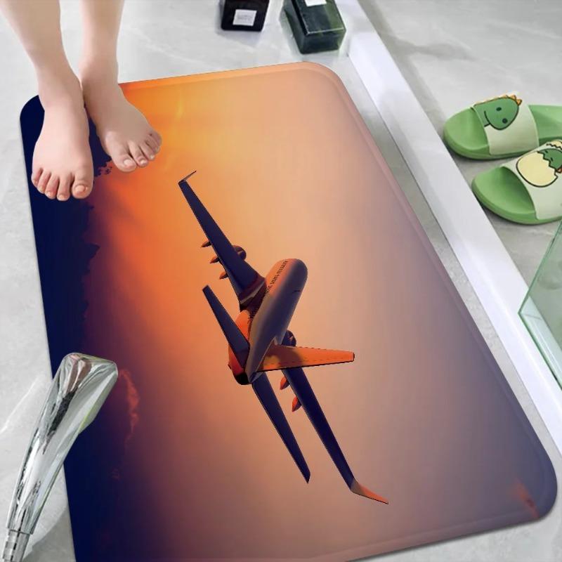 Airplane Sky Sunset Carpet Scene Anti-Slip Door Mat Polyester Nordic Home Bathroom Toilet Bedroom Hotel Decoration Floor Rug
