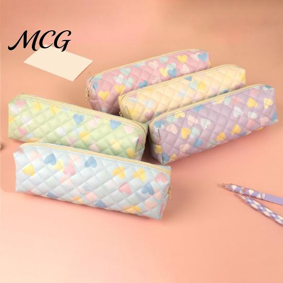 Square Pencil Pouch Heart Print Case, Minimalist Pen Pouch, Large Zipper Bag Capacity Stationery for Students, School Office Supplies Durable Holder