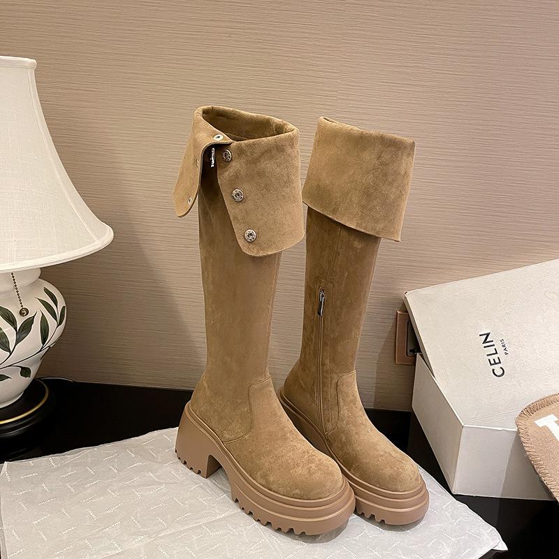 Retro over-the-knee thick-heeled western cowboy boots for women's 2025 new models to increase height and lose weight, and wear long knight boots.