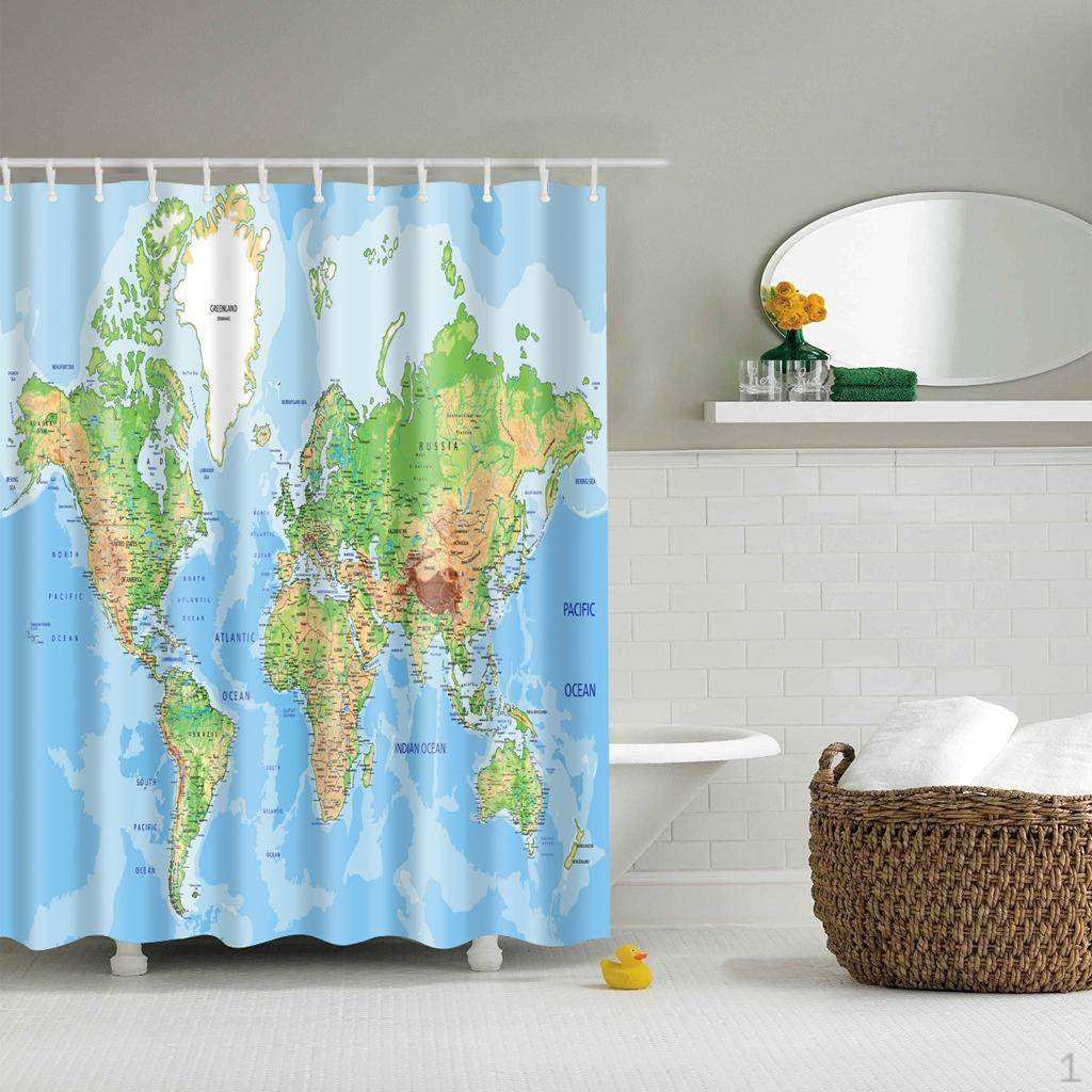 

Waterproof Polyester Bathroom Shower Curtain Panel Decor W/Hook World Map