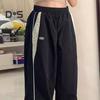 Women Summer Casual Pants Elastic High Waist Straight Wide Leg Long Trousers Contrast Color Pockets Sport Pants Streetwear