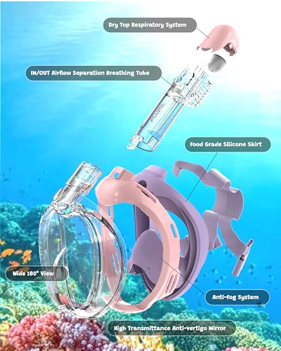 ACURE Kids' Full Face Snorkel Mask - Anti-Fog & Dry Top, Diving Mask/Snorkeling Mask (Ages 3-8, Easy Breathing System)